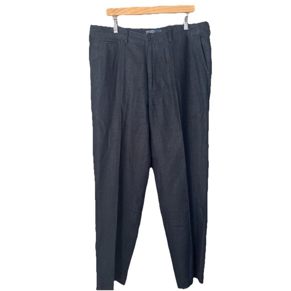 Polo Ralph Lauren Classic Fit 100% Linen Navy Pants Mens 36x32 Dress Flat Front - Picture 1 of 9